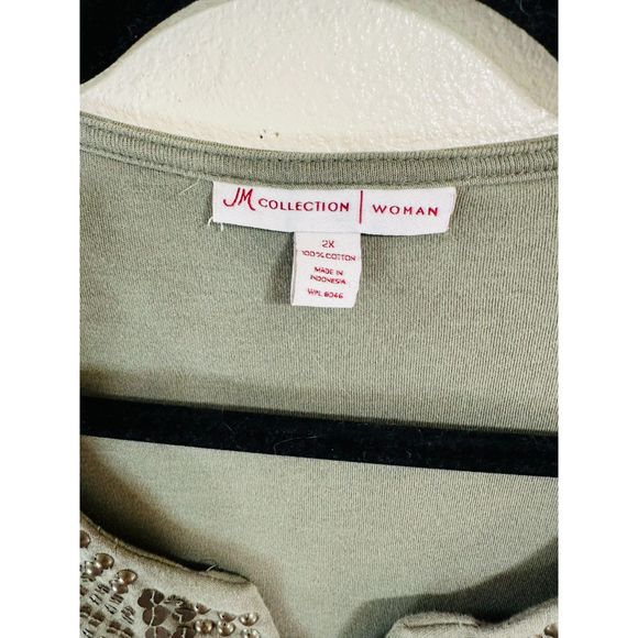 JM Collection Women's Olive Tunic with Metallic Sequin Embellishments, Size 2X - Picture 3 of 4